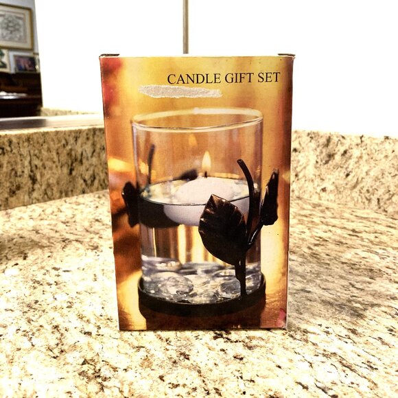 NIB Vintage Target Floating Candle Gift Set - Gold Leaf Holder w/Glass Gems 2001 - Picture 1 of 6